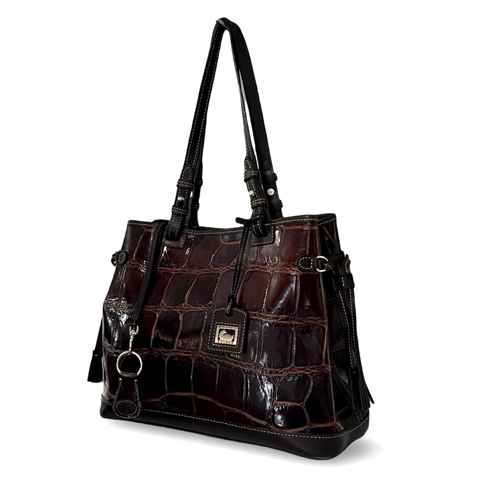 Dooney & Bourke Croco Embossed Genuine Leather Double Strap Tassel Bag Satchel - Picture 5 of 14